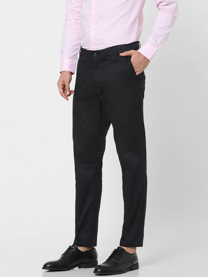 Black Mid Rise Cotton Slim Fit Chinos