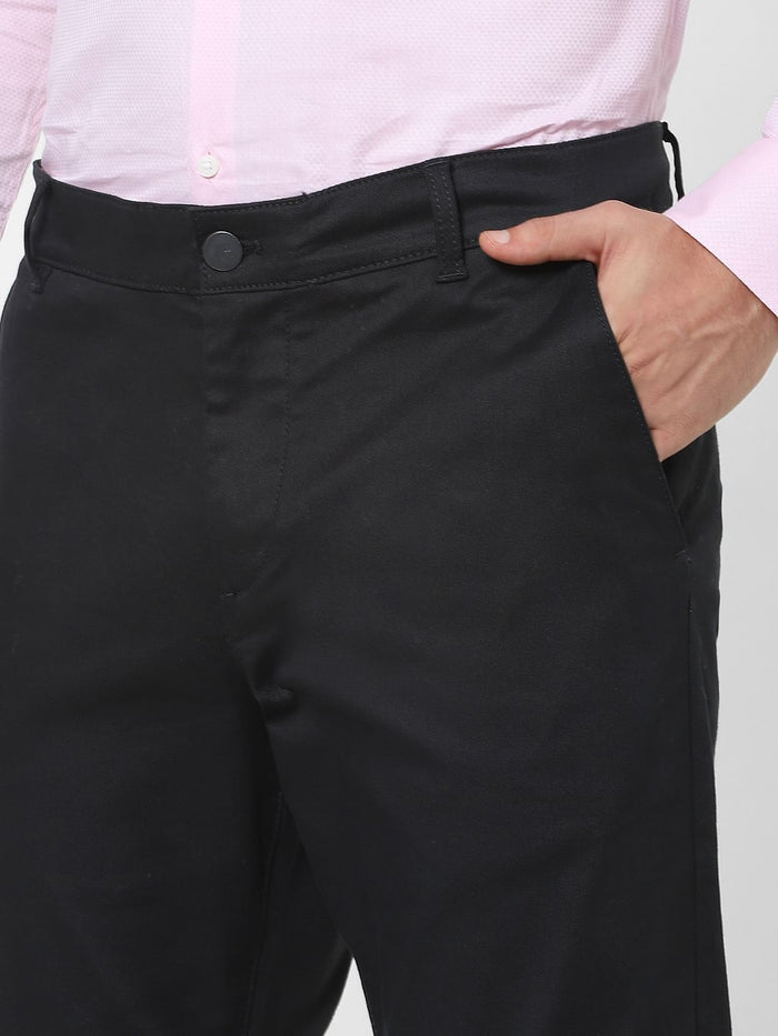 Black Mid Rise Cotton Slim Fit Chinos
