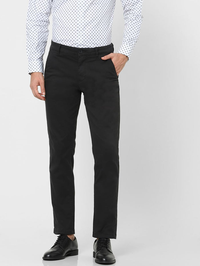 Black Mid Rise Formal Slim Chinos