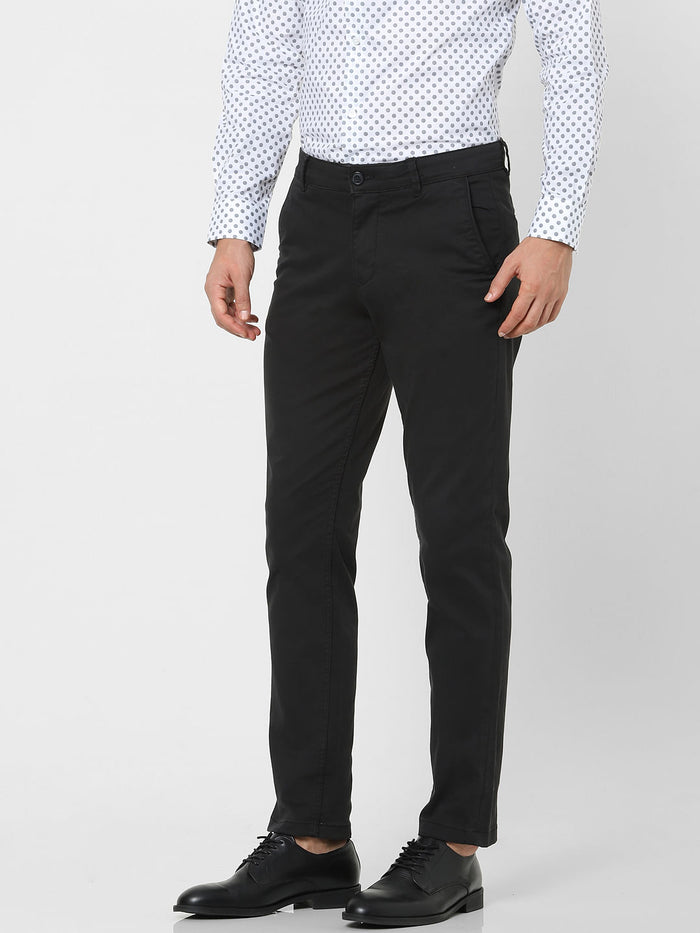 Black Mid Rise Formal Slim Chinos
