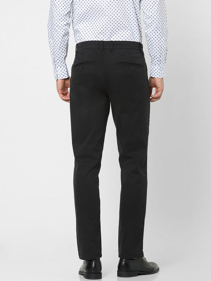 Black Mid Rise Formal Slim Chinos