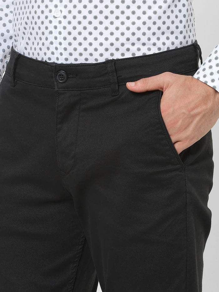 Black Mid Rise Formal Slim Chinos