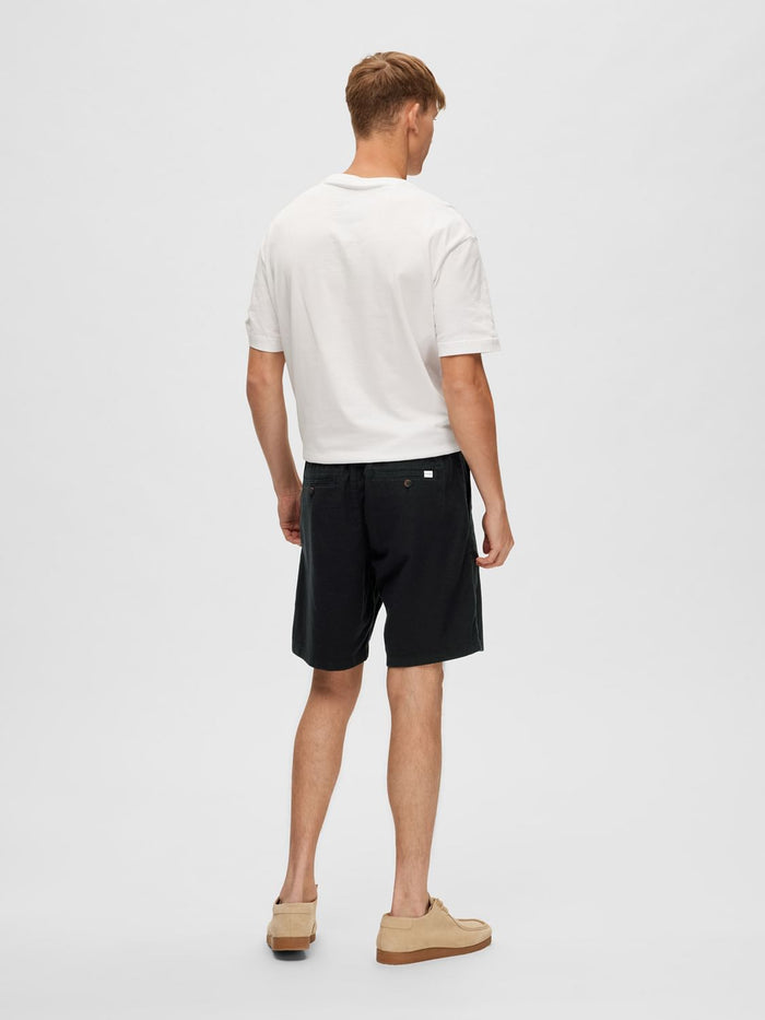 Black Mid Rise Linen Shorts