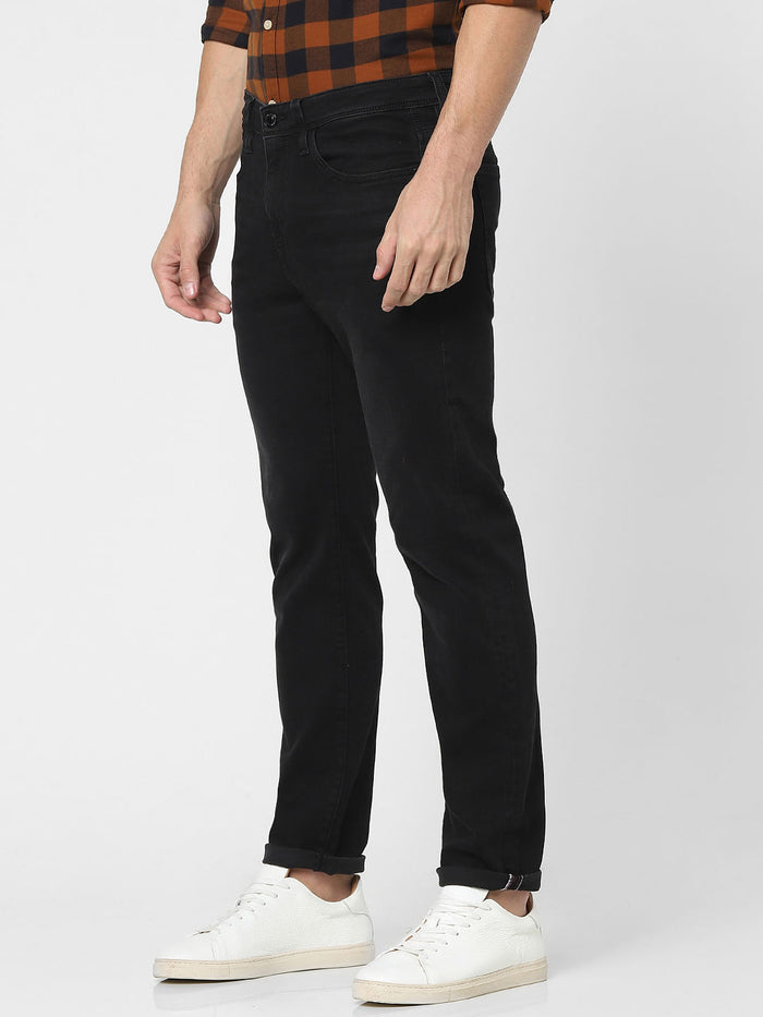 Black Mid Rise Straight Fit Jeans