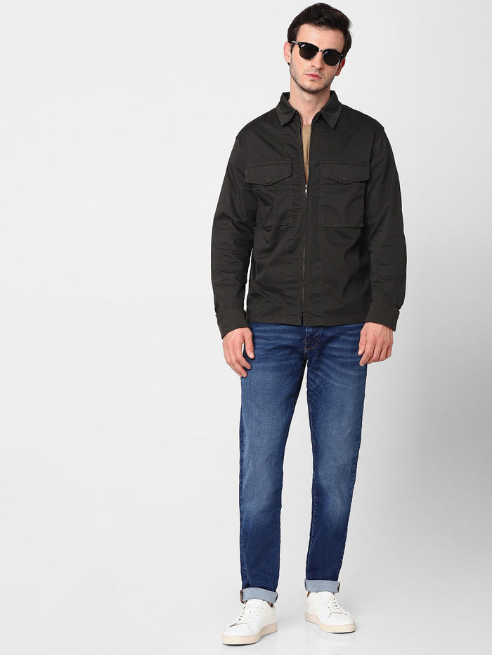 Black Organic Cotton Zip Up Jacket