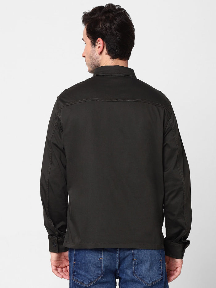 Black Organic Cotton Zip Up Jacket