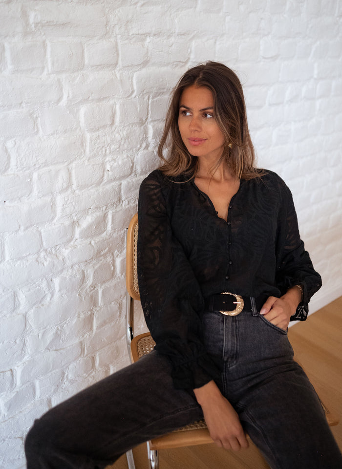 Black burnout blouse styled look
