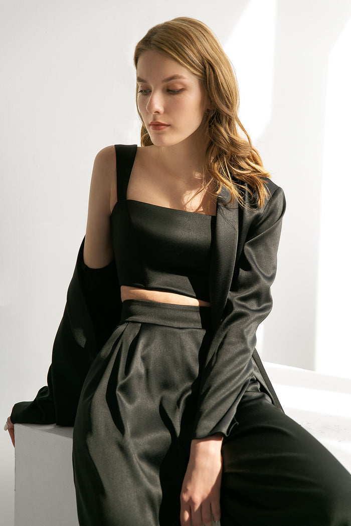 Black Satin Corset Crop Top Andrea