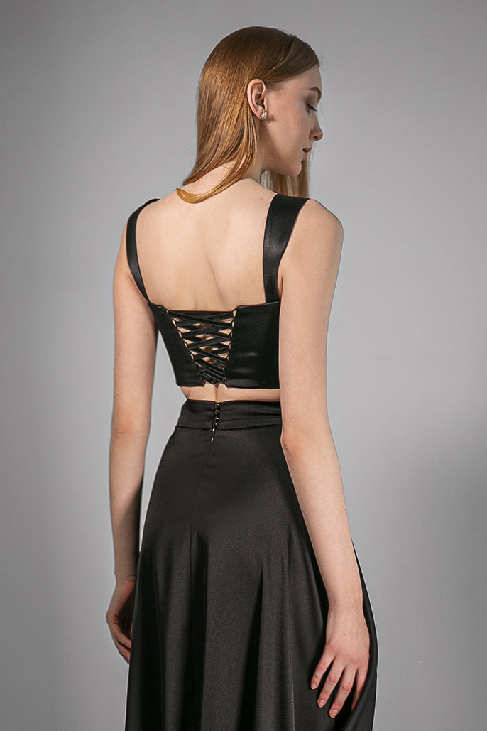 Black Satin Corset Crop Top Andrea