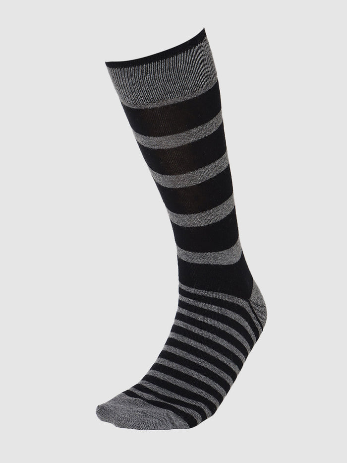 Black Striped Mid Calf Length Socks