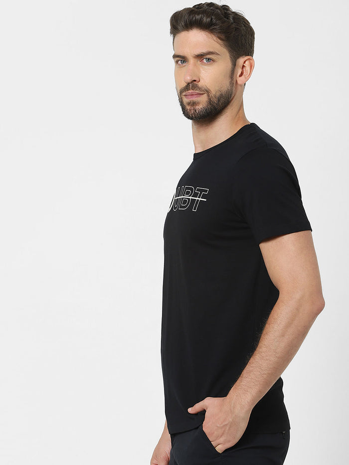 Black Text Print Crew Neck T-Shirt