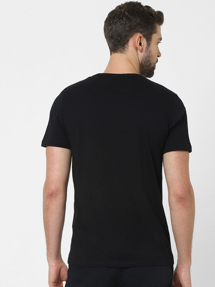 Black Text Print Crew Neck T-Shirt