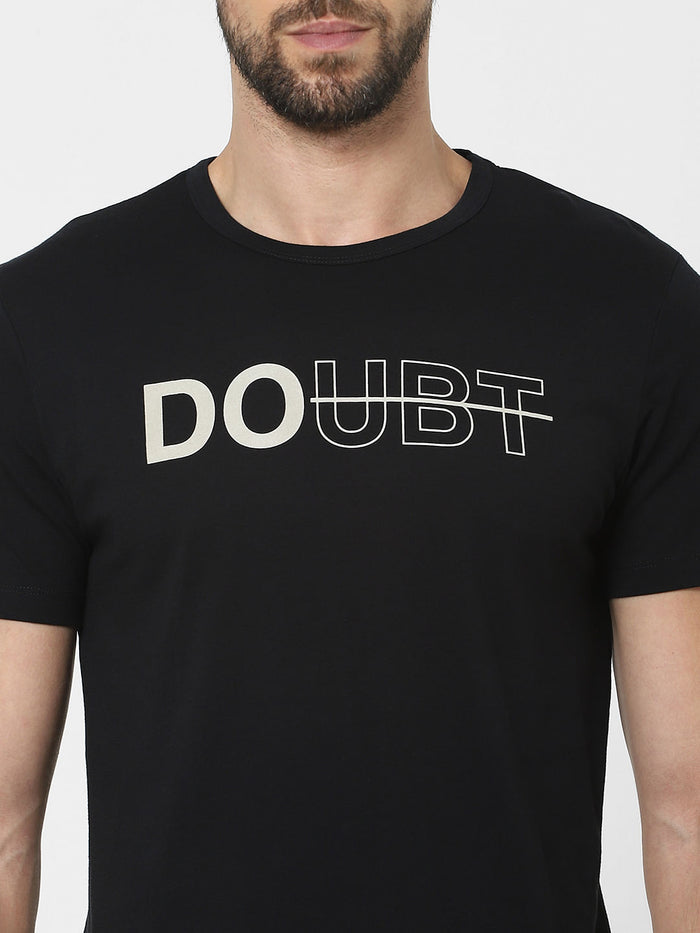 Black Text Print Crew Neck T-Shirt