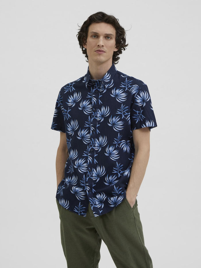 Blue Floral Half Sleeves Shirt