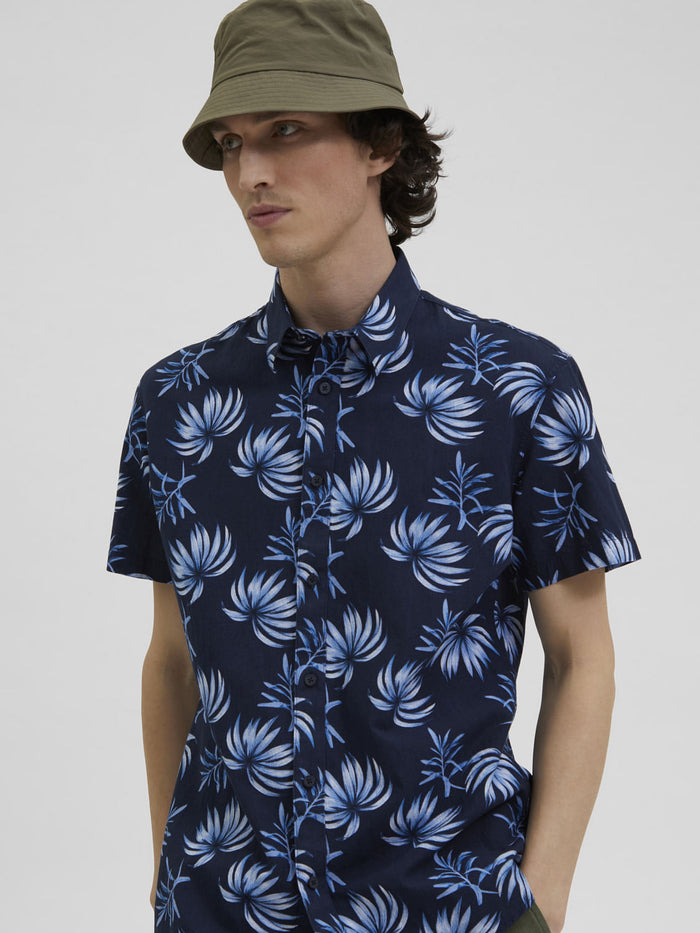 Blue Floral Half Sleeves Shirt