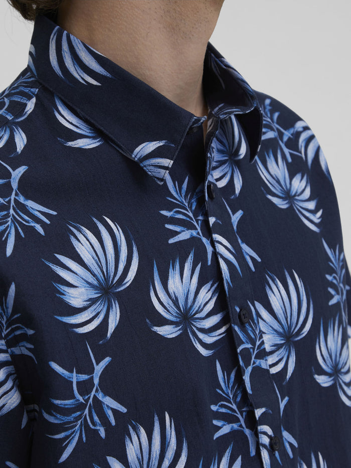 Blue Floral Half Sleeves Shirt