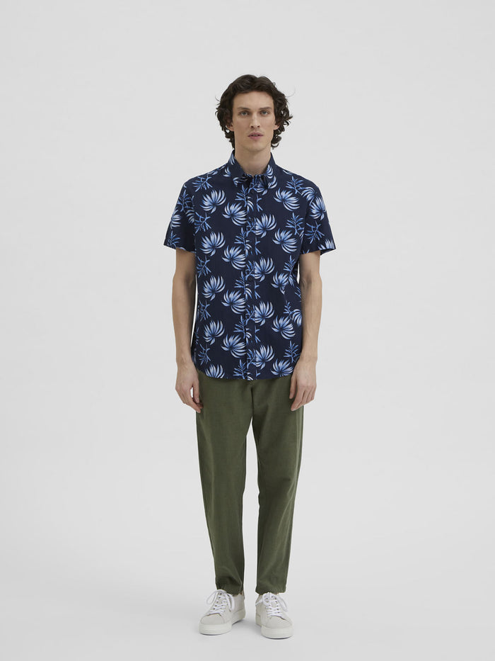 Blue Floral Half Sleeves Shirt