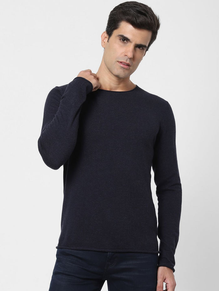 Blue Full Sleeves Crew Neck T-Shirt