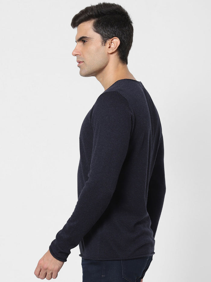 Blue Full Sleeves Crew Neck T-Shirt