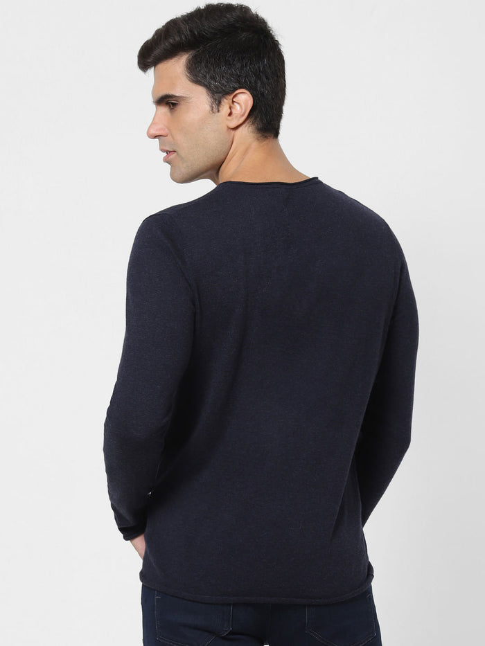 Blue Full Sleeves Crew Neck T-Shirt