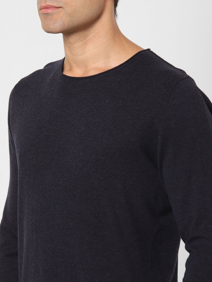Blue Full Sleeves Crew Neck T-Shirt