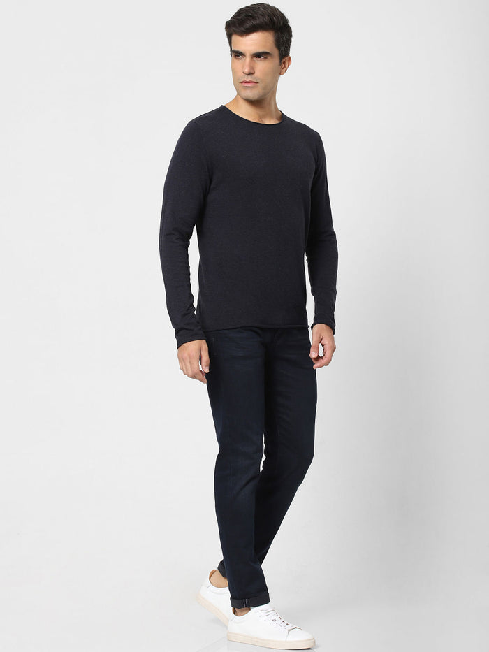 Blue Full Sleeves Crew Neck T-Shirt