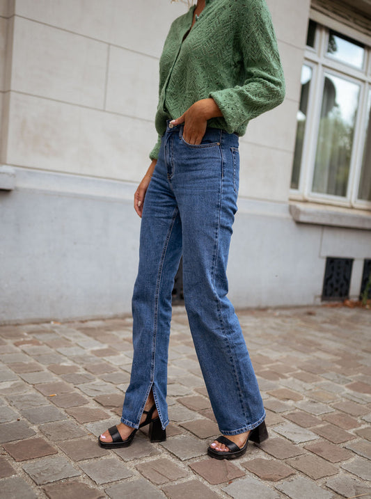 Medium blue high-rise straight jeans