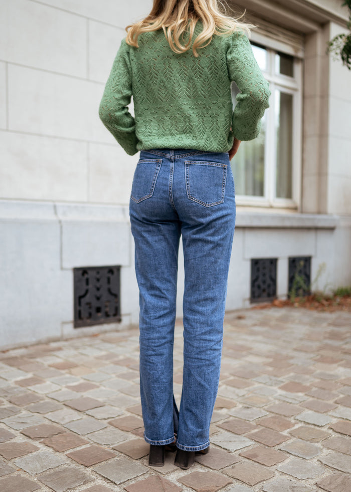 Blue high-rise jeans front view