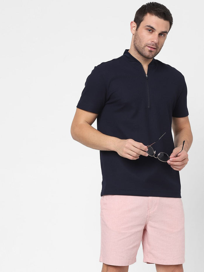 Blue Knit Polo Neck T-Shirt
