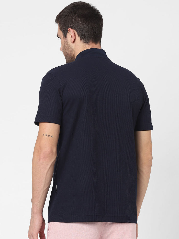 Blue Knit Polo Neck T-Shirt