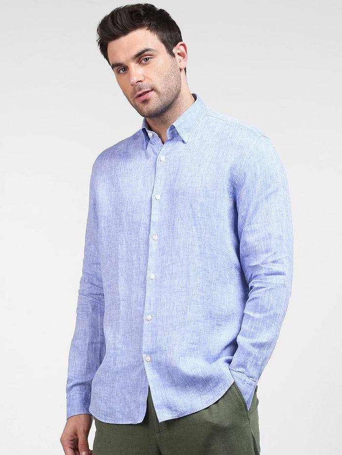 Blue Linen Full Sleeves Shirt