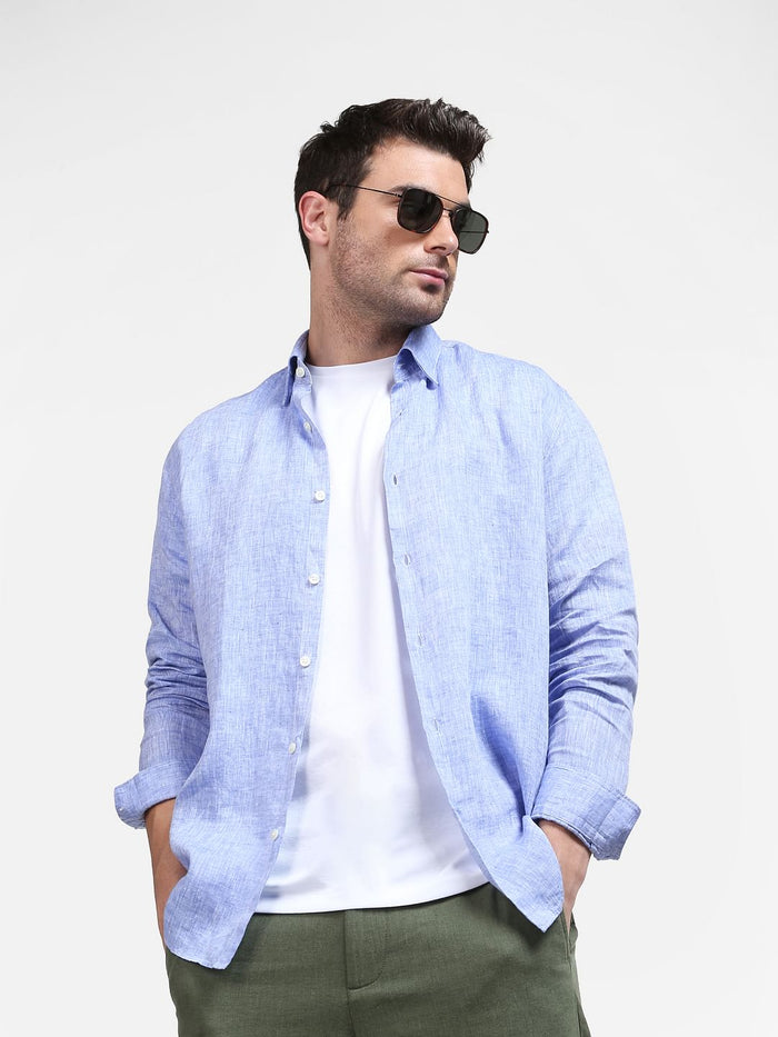 Blue Linen Full Sleeves Shirt