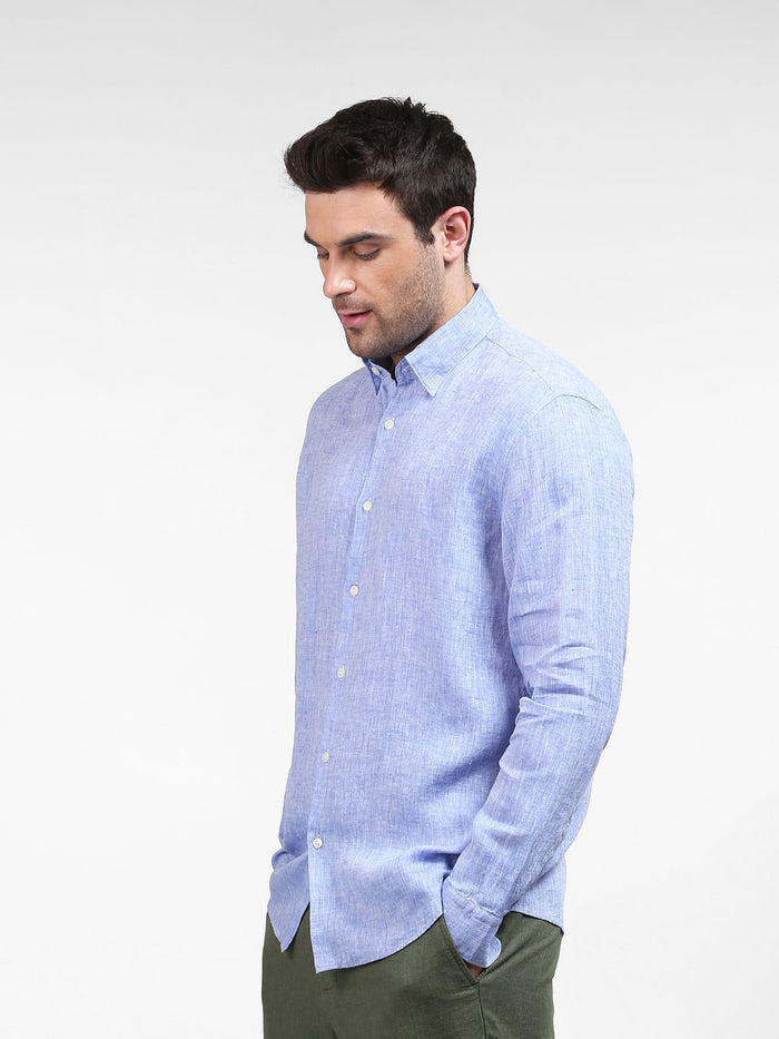 Blue Linen Full Sleeves Shirt