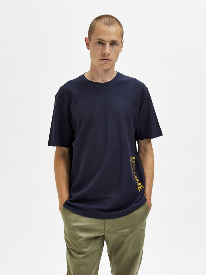 Blue Logo Print Crew Neck T-Shirt