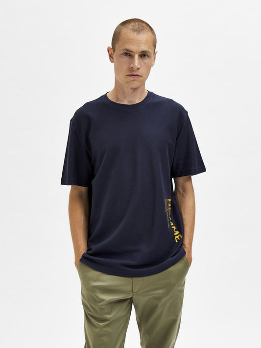 Blue Logo Print Crew Neck T-Shirt