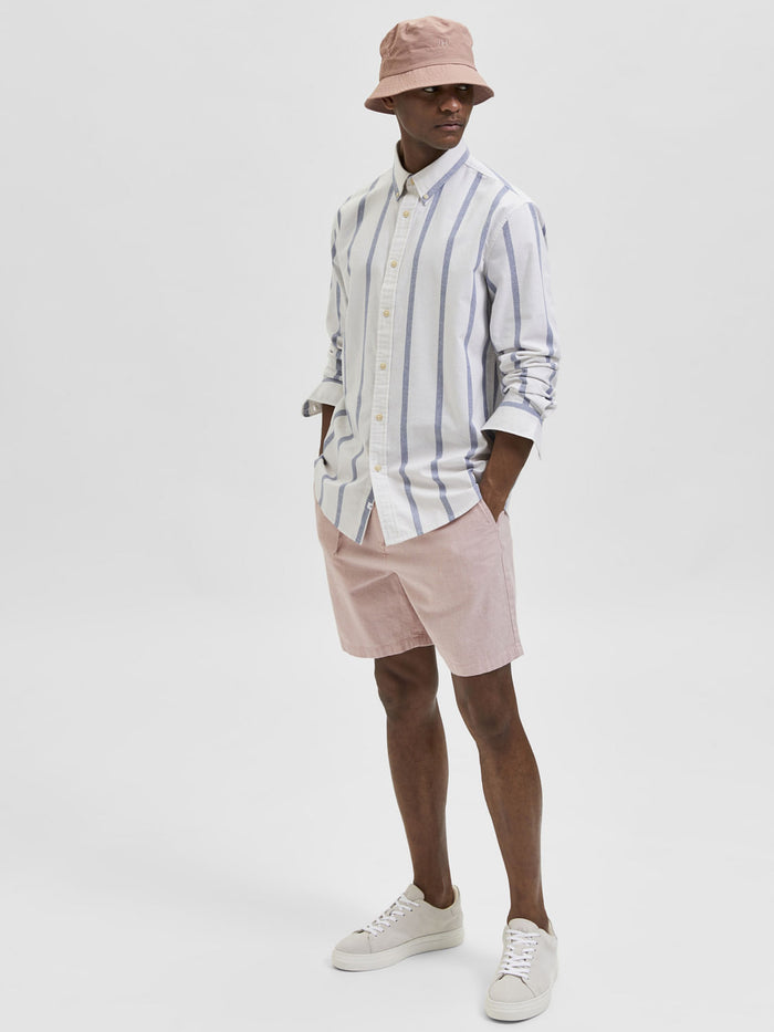Blue Mid Rise Cotton & Linen Shorts