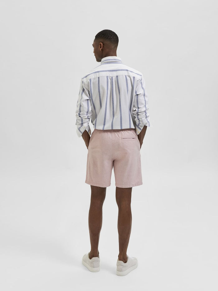 Blue Mid Rise Cotton & Linen Shorts