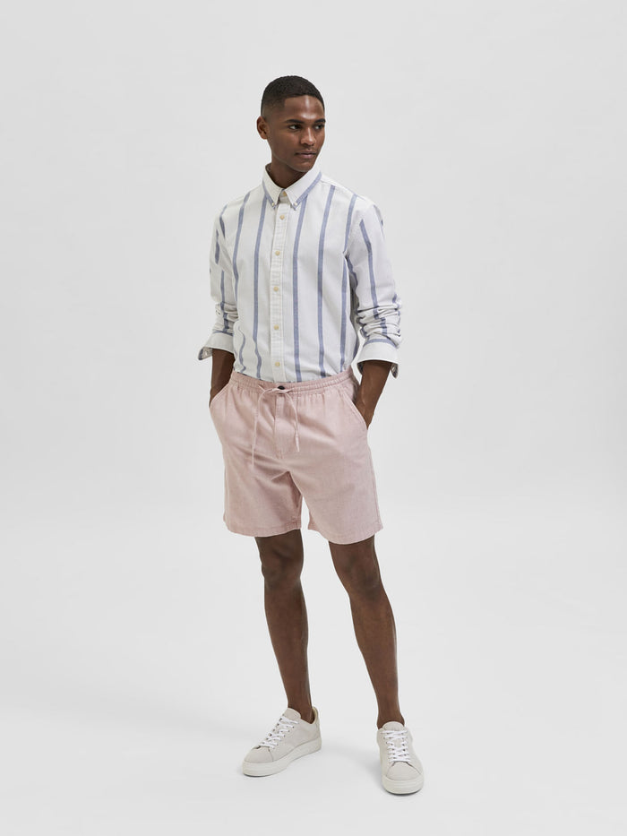 Blue Mid Rise Cotton & Linen Shorts