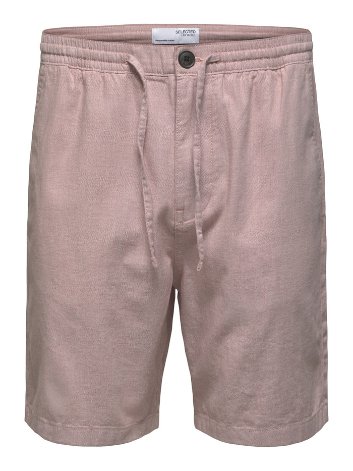 Blue Mid Rise Cotton & Linen Shorts