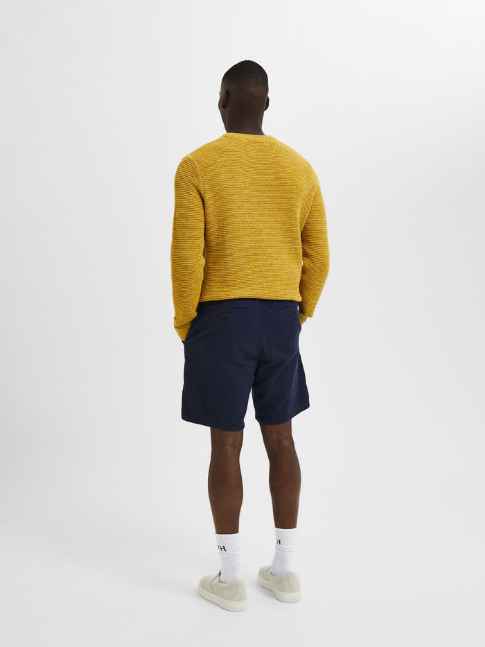 Blue Mid Rise Drawstring Linen Shorts