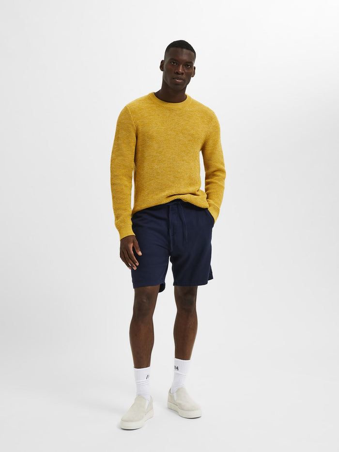 Blue Mid Rise Drawstring Linen Shorts
