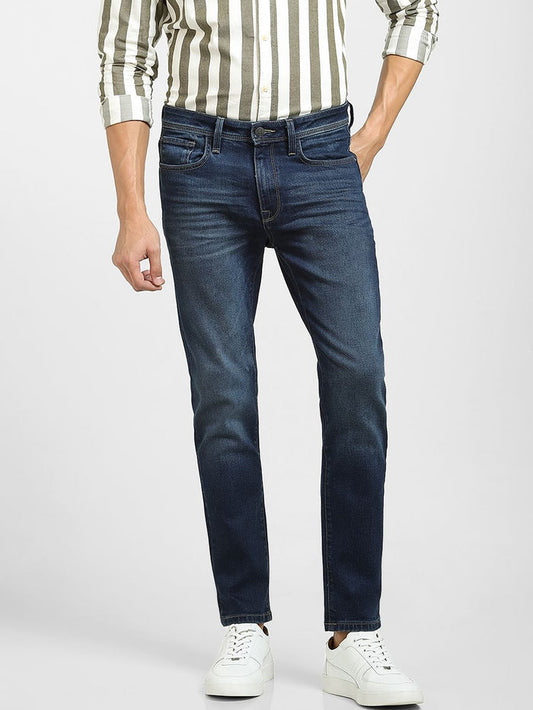 Blue Mid Rise Indigo Washed Slim Jeans