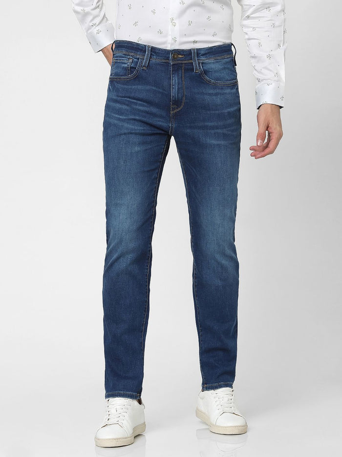 Blue Mid Rise Straight Fit Jeans