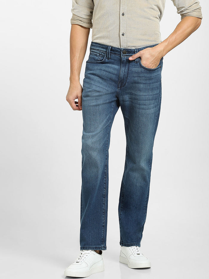 Blue Mid Rise Straight Fit Jeans
