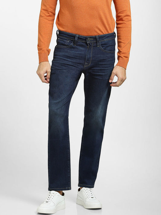 Blue Mid Rise Straight Fit Jeans