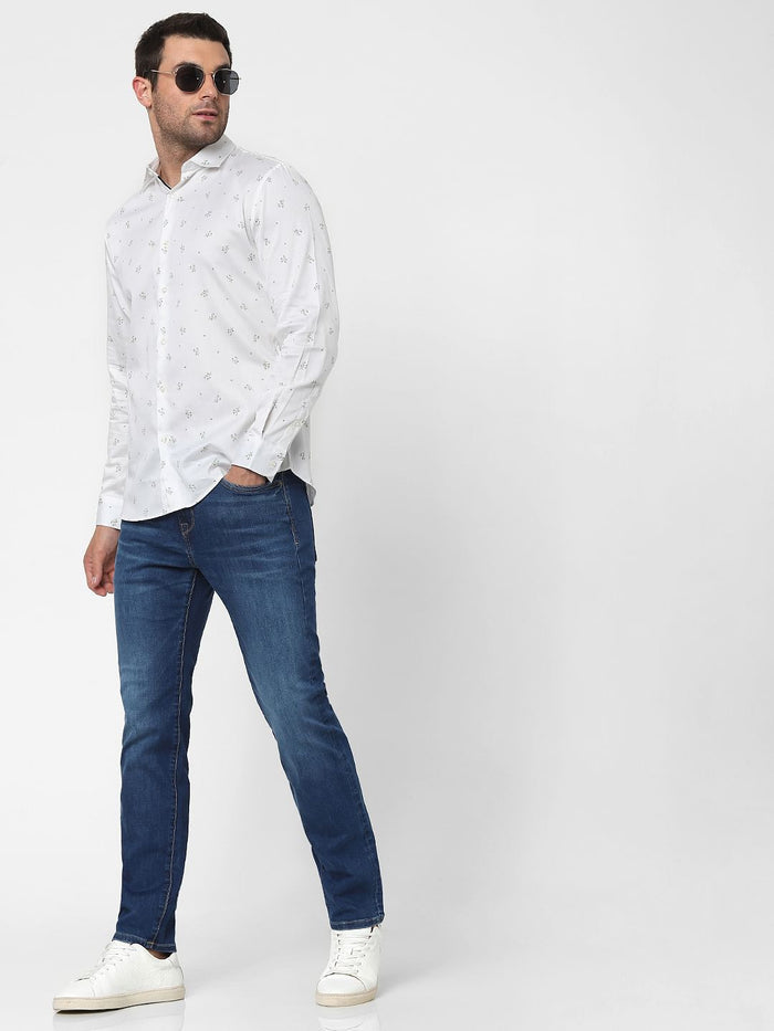 Blue Mid Rise Straight Fit Jeans