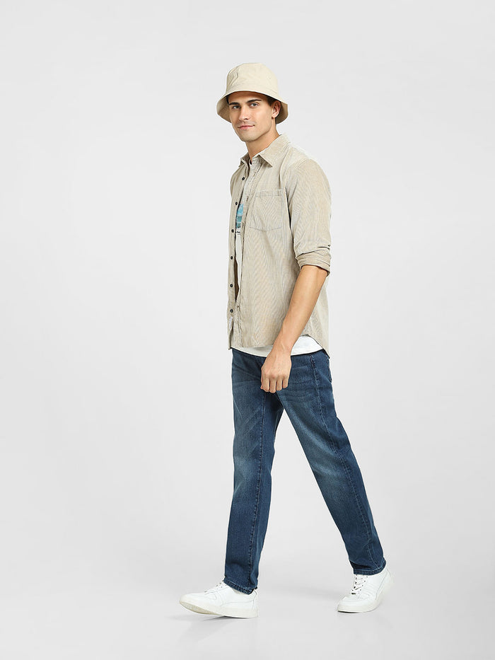 Blue Mid Rise Straight Fit Jeans