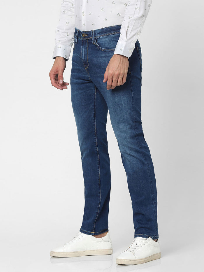 Blue Mid Rise Straight Fit Jeans