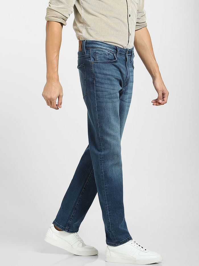 Blue Mid Rise Straight Fit Jeans