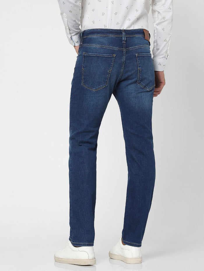 Blue Mid Rise Straight Fit Jeans